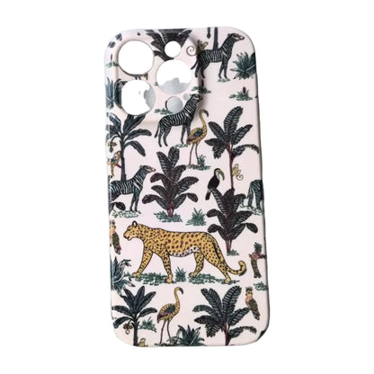 The Jungle iPhone Case in Cream — leopard, zebra, palms and parrots on cream, printed phone case by Conscious Yoga Collective