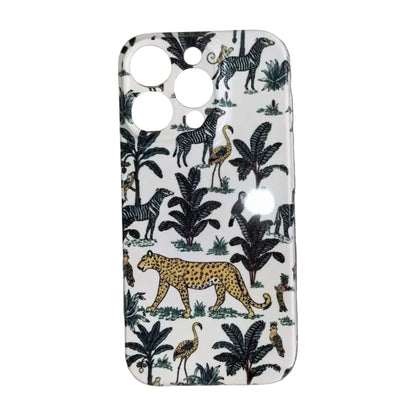 The Jungle iPhone Case in Cream — close view of the glossy printed back and camera cutout