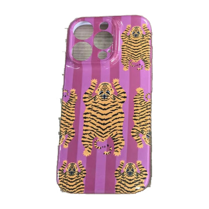 The Tibetan Tiger iPhone Case in Pink — close view of the glossy printed back and camera cutout