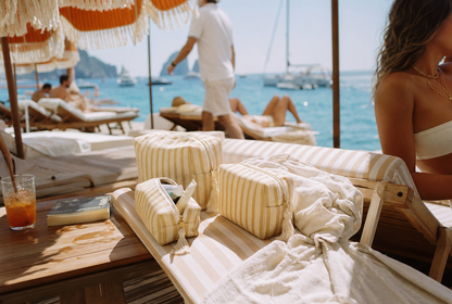 The Gold and Beige Striped Travel Set