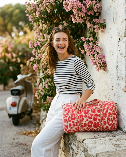 The Leopard Cotton Weekender — handmade leopard print cotton weekend bag, Conscious Yoga Collective