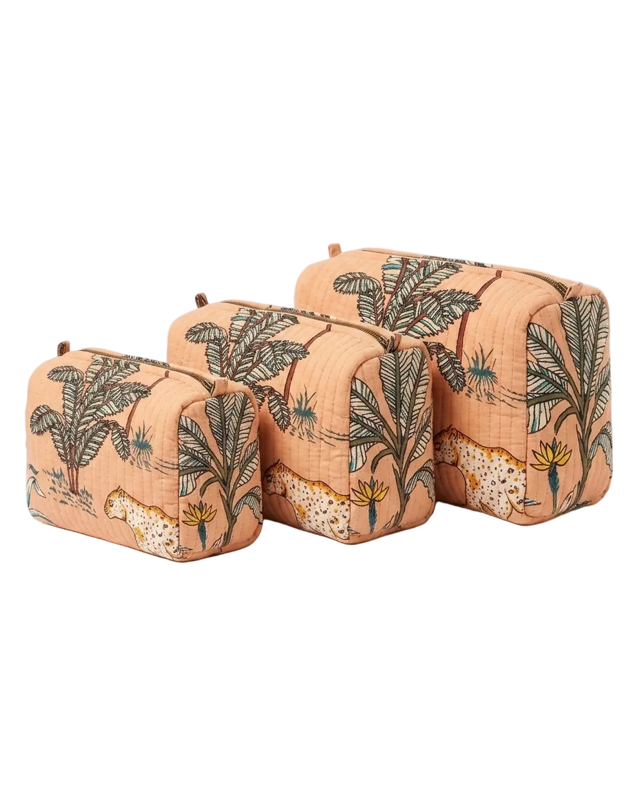 The Jungle 3 Piece Travel Set — handmade hand-block-printed cotton travel pouch set, made in Rajasthan, India