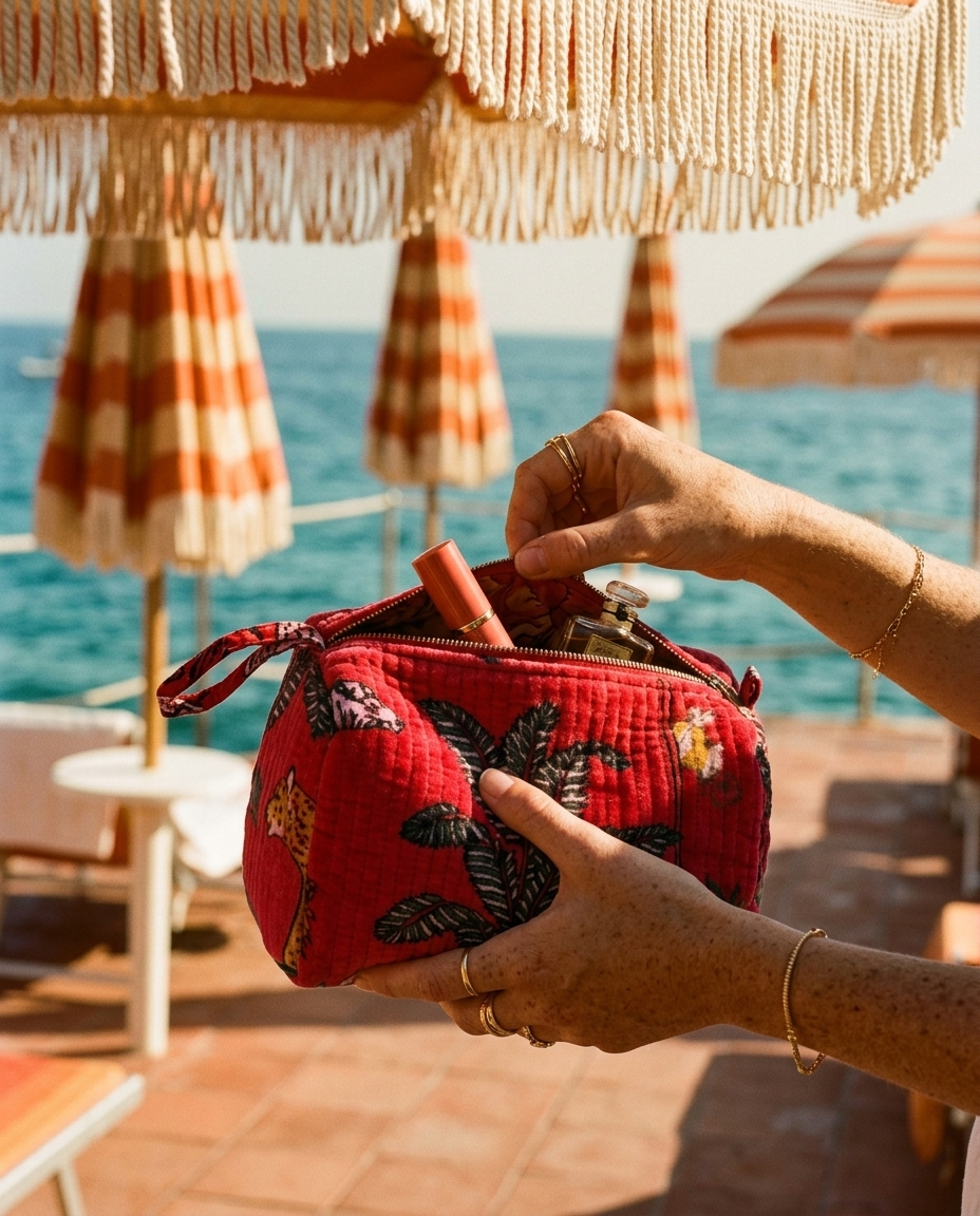 The Jungle Velvet 3 Piece Travel Set — three zip pouches in plush cotton velvet with the jungle print, made in India