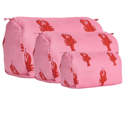 The Lobster Travel Set — handmade hand block printed cotton travel pouch set, ethically made in Rajasthan, India