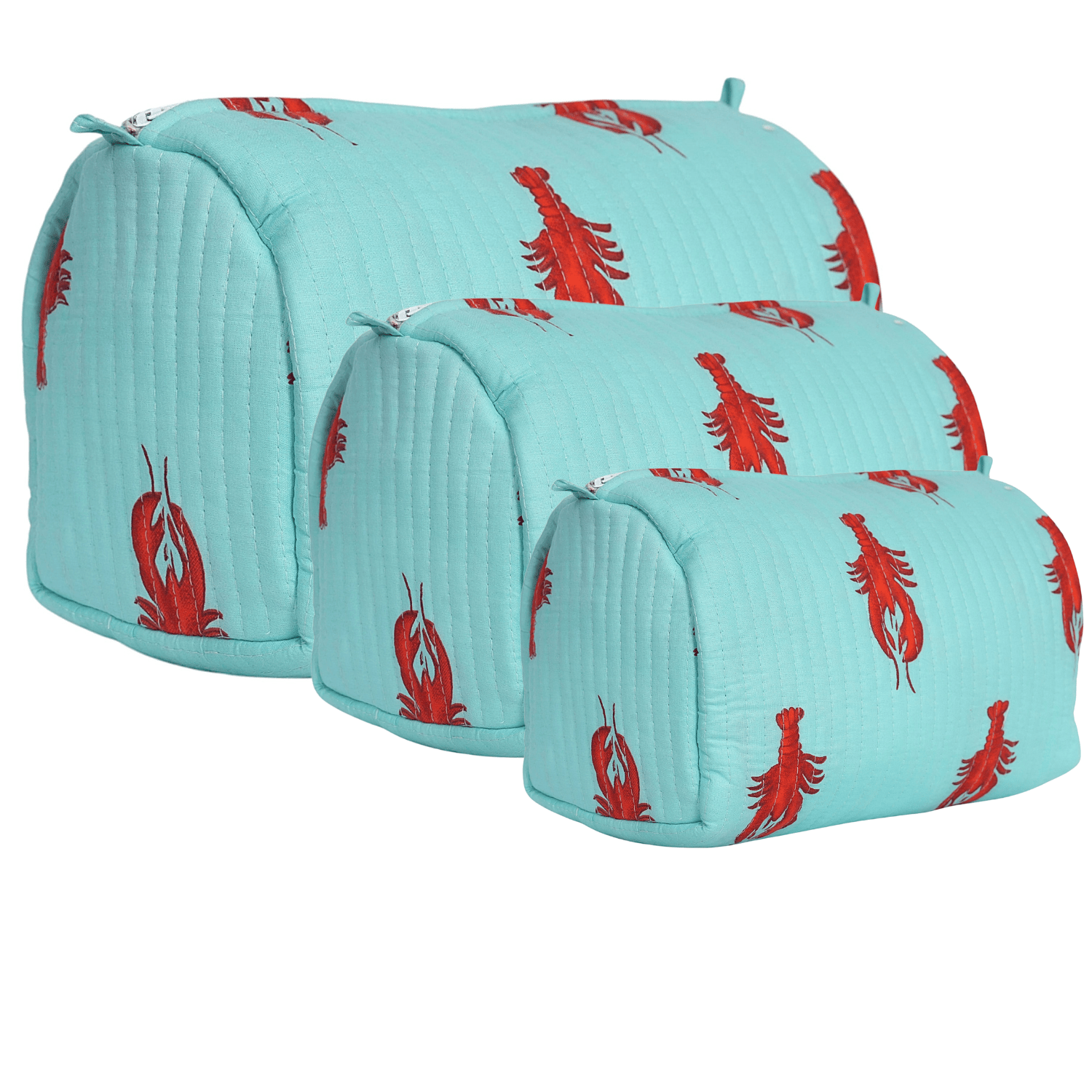 The Lobster Travel Set — handmade hand block printed cotton travel pouch set, ethically made in Rajasthan, India