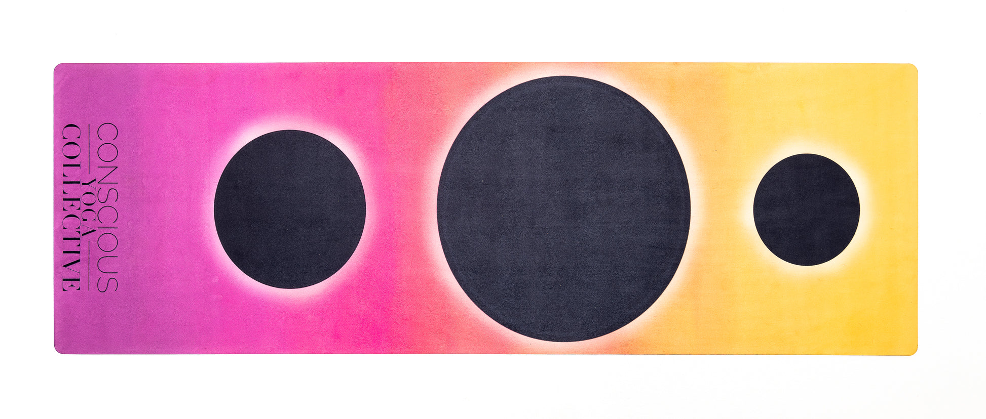 conscious yoga collective yoga mat with pink yellow and black holes fade